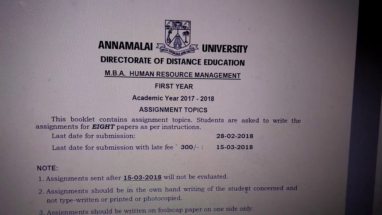 annamalai university mba assignments answers