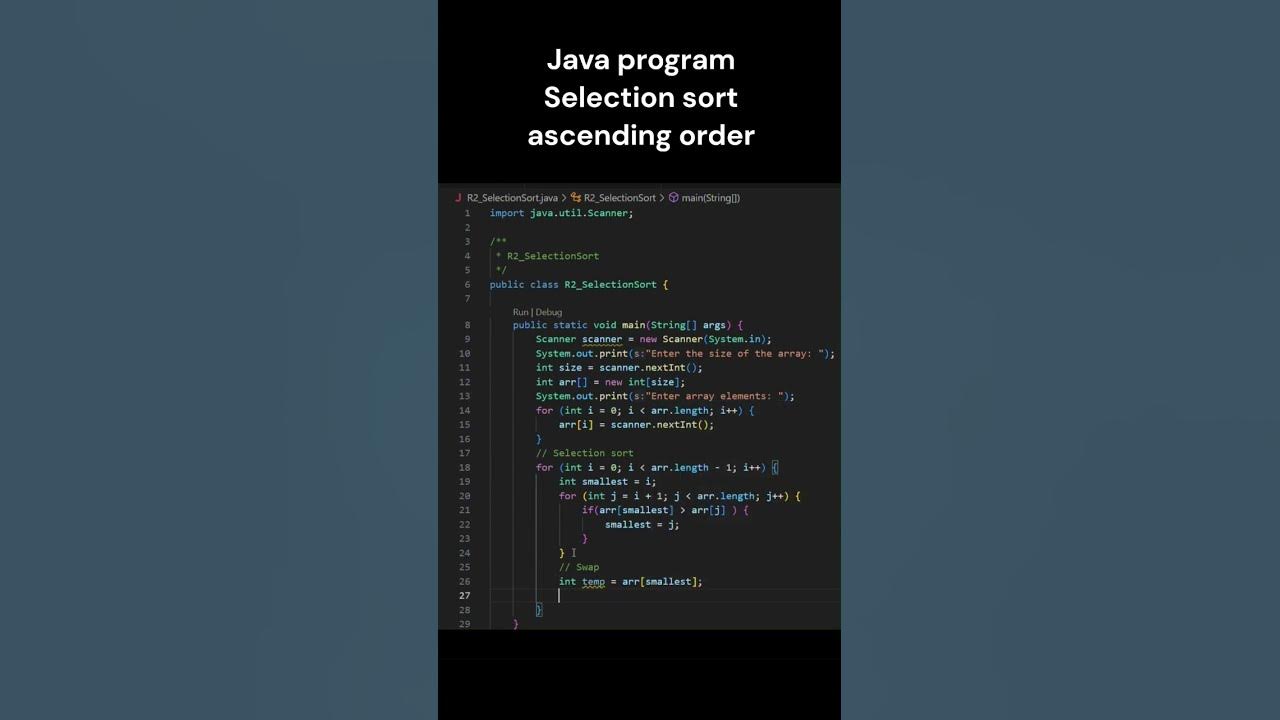 Selection Sorting Array elements #java #array #selectionsort # ...
