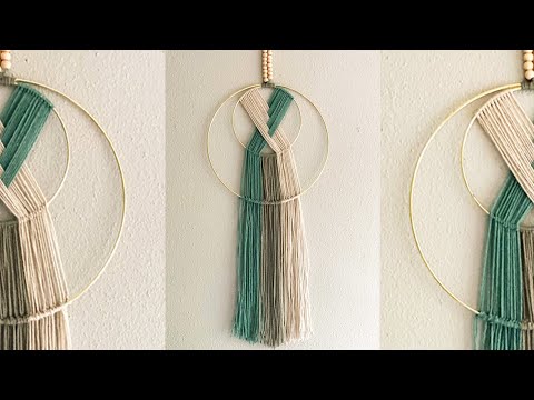 Macrame Ring Wall Hanging With Gold Beads / Yarn Wall Hanging / Yarn Hoop 