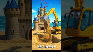 Excavator Digs a GIANT Sandcastle Moat! 🏰🏖️ #shorts