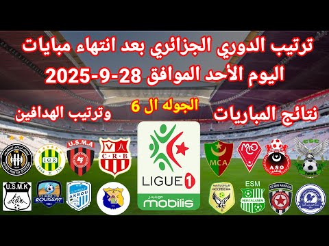ترتيب الدوري الجزائري بعد انتهاء مباريات اليوم الأحد 28 9 2025 وترتيب الهدافين ونتائج المباريات