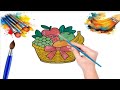 Fruit Basket Drawing and Colouring | Easy Fruit Baskets Drawing for Kids | Step by Step Drawing
