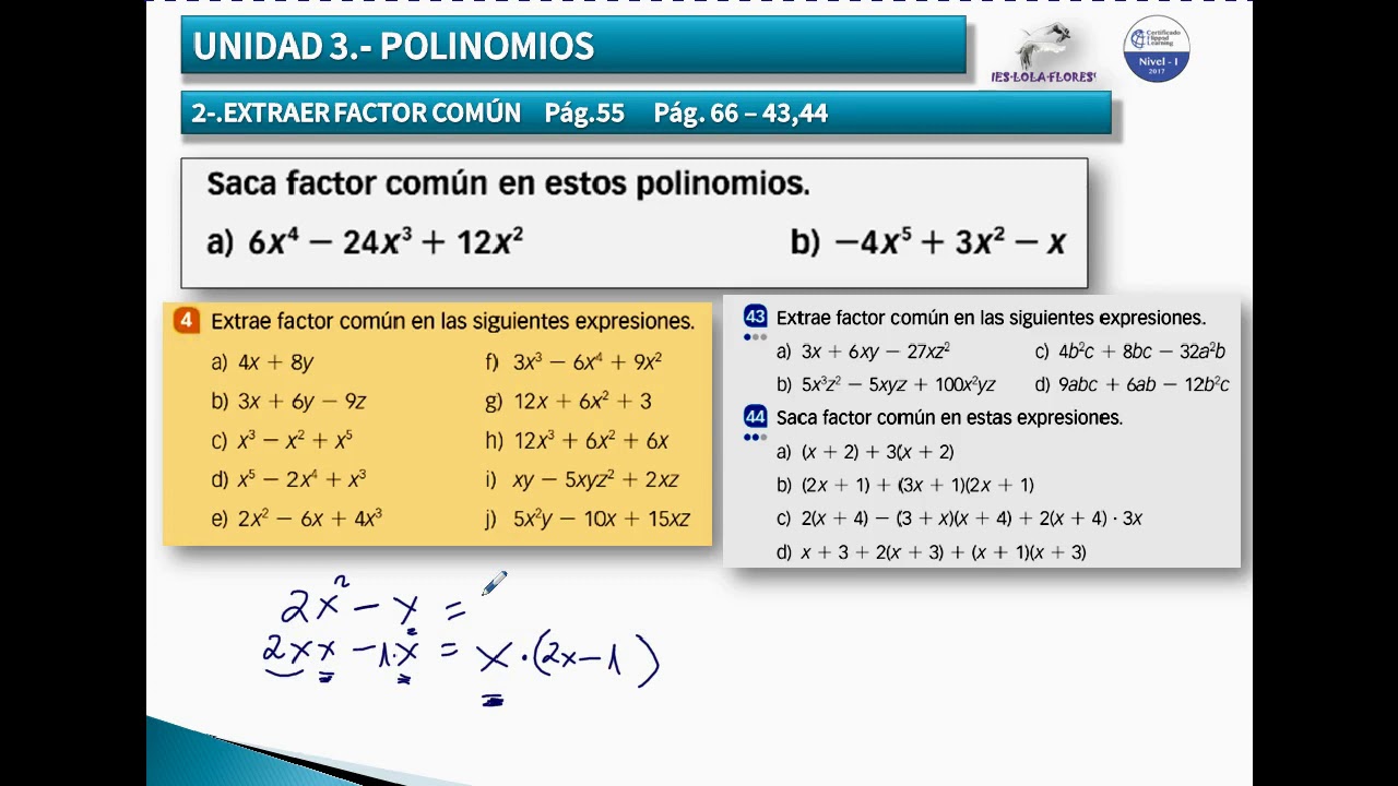 4º ESO ACA POLINOMIOS EXTRAER FACTOR COMÚN - YouTube