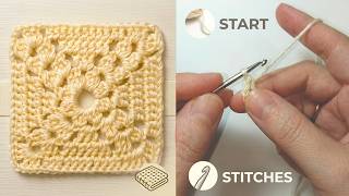 🟨 Easy crochet simple granny square for Beginners 🧸🧶 #001