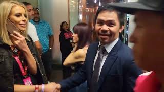 MANNY PACQUIAO ARRIVES AT TMOBILE ARENA AND MAKES HIS PICK FOR SPENCE VS CRAWFORD! WHO DID HE PICK?