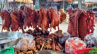 Popular Cambodian Street Food - Tasty Juicy Roasted Duck, Pork Head Skin, Chicken, Fish & More