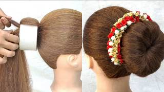 Amazing !! Bun hairstyle for lehenga,saree step by step||Prom hairstyles with easy trick