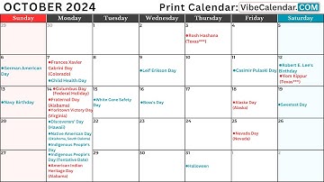 October 2024 Calendar with Holidays and Observances (All) #holiday #calendar #october