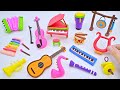 Diy how to make polymer clay miniature musical instrument set guitar piano trumpet drum