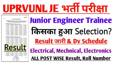 UPRVUNL Junior Engineer Result | UPRVUNL DV Schedule & Result | All post Wise, Roll Number जारी