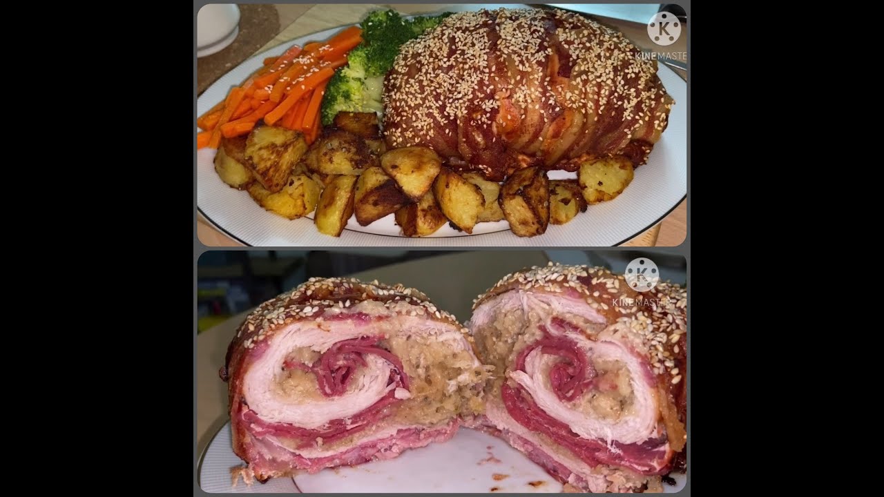 Bacon Wrapped Pork Tenderloin (stuffed with sage and onion & beef