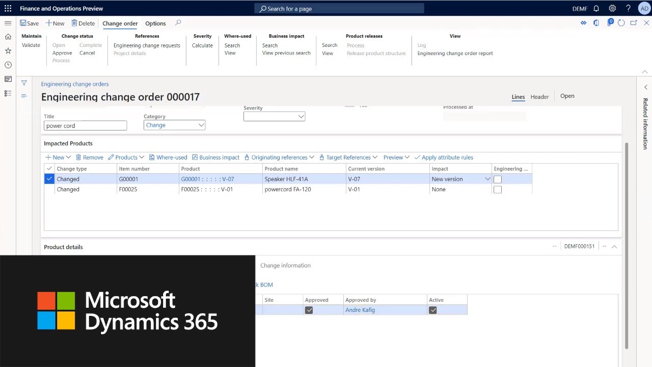 Change management capabilities in Dynamics 365 Supply Chain Management