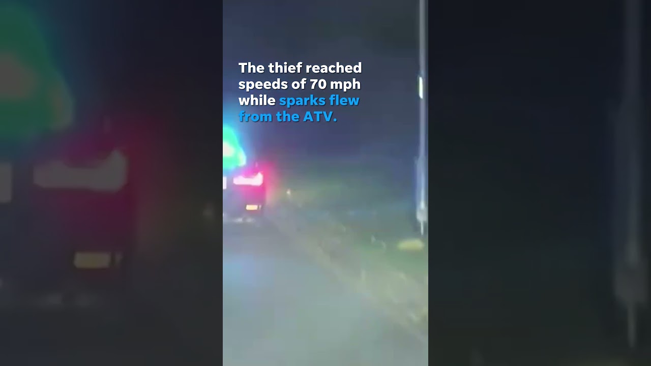 Thief leads police on a chase riding stolen ATV engulfed in flames #Shorts