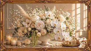 Elegant White Floral Arrangement in Gold Frame | Luxury Classic Wall Art 4K UHD screenshot 1