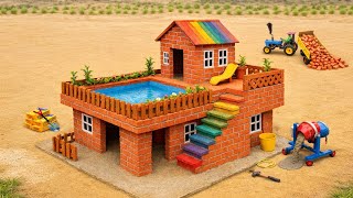 DIY Miniature Brick House with Rooftop Swimming Pool & Rainbow Stairs 🌈🏡