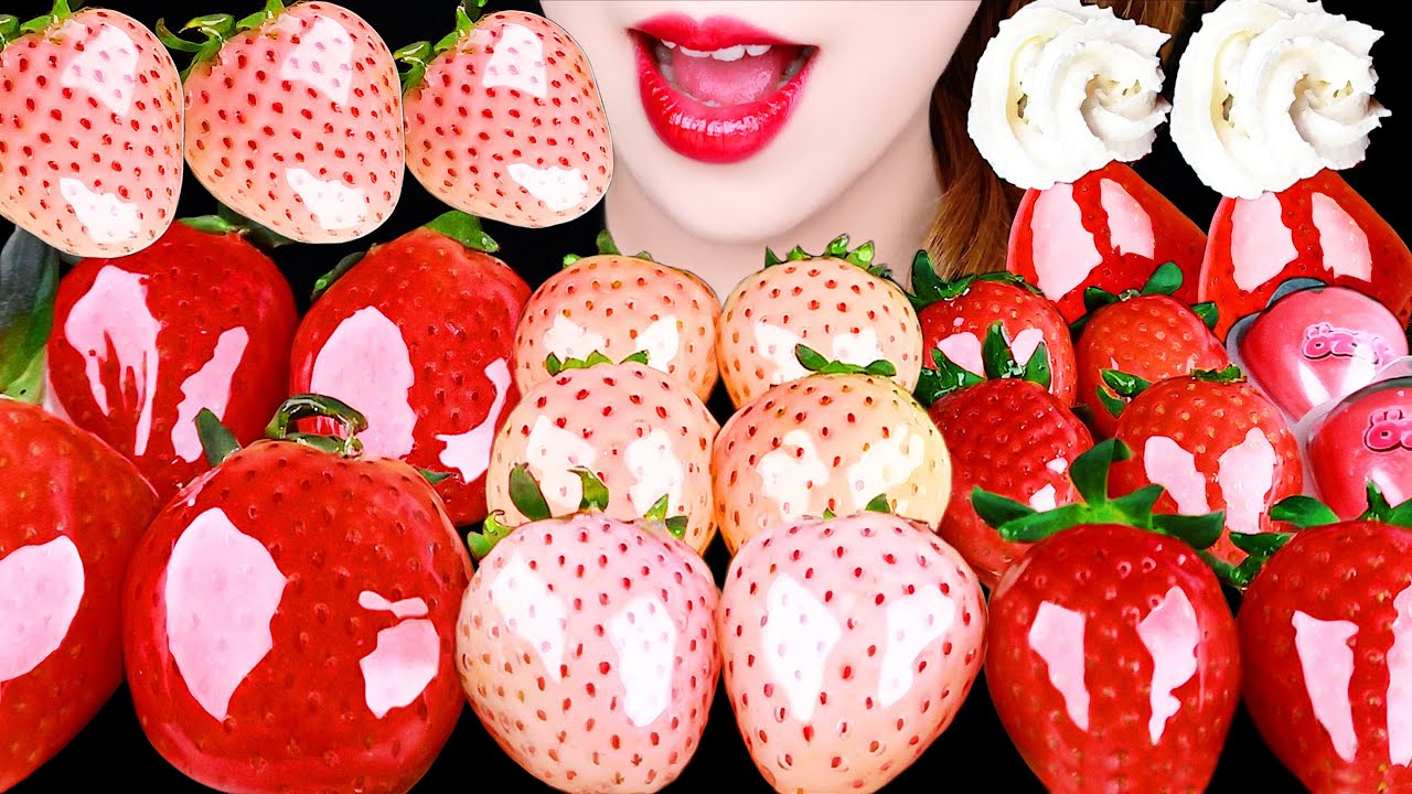 ASMR WHITE STRAWBERRY TANGHULU, KING'S BERRY TANGHULU, CREAM *COOKING* EATING SOUNDS MUKBANG 먹방 咀嚼音