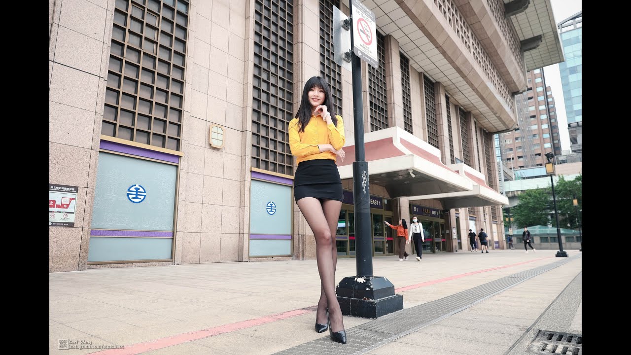 Yvonne-台北都會女孩穿搭/黃色襯衫OL搭配短裙絲襪/Taipei City Girl Outfit/Yellow Shirt OL with Short Skirt and Stockings