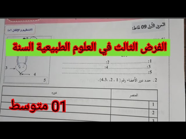 الفرض الثالث في العلوم الطبيعية السنة الأولى متوسط 2024