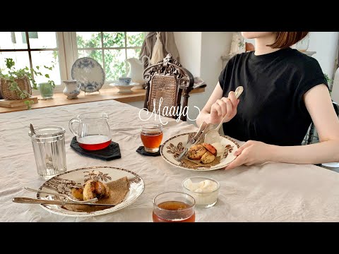 暑い夏の日常🍑自炊を楽しむ1日の食事vlog｜野菜を新鮮に保つ習慣｜アンティーク食器のある暮らし