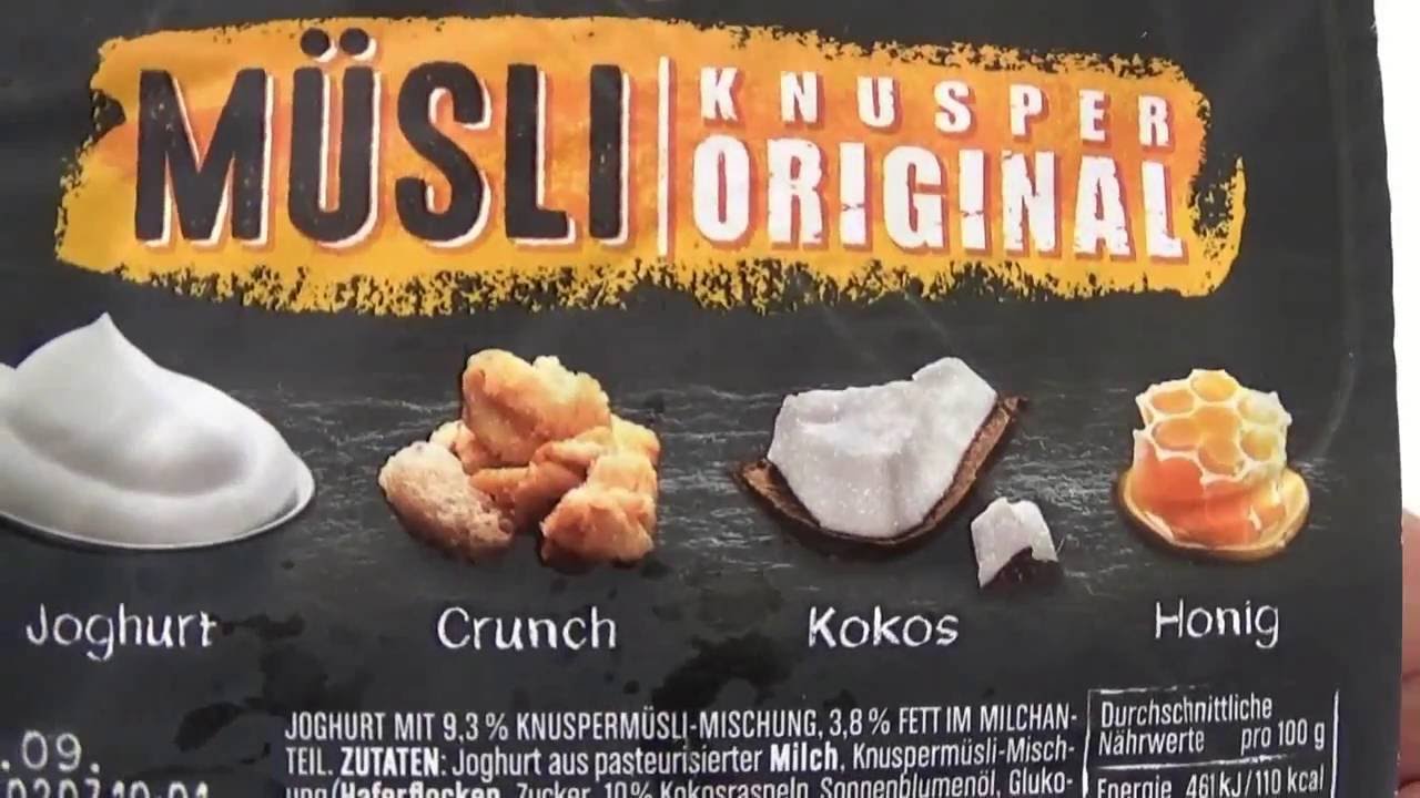 Joghurt mit der Ecke Knusper Müsli Original - Test - YouTube