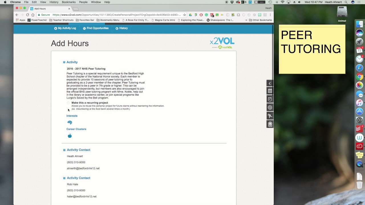 How to Record Peer Tutoring Hours into x2VOL