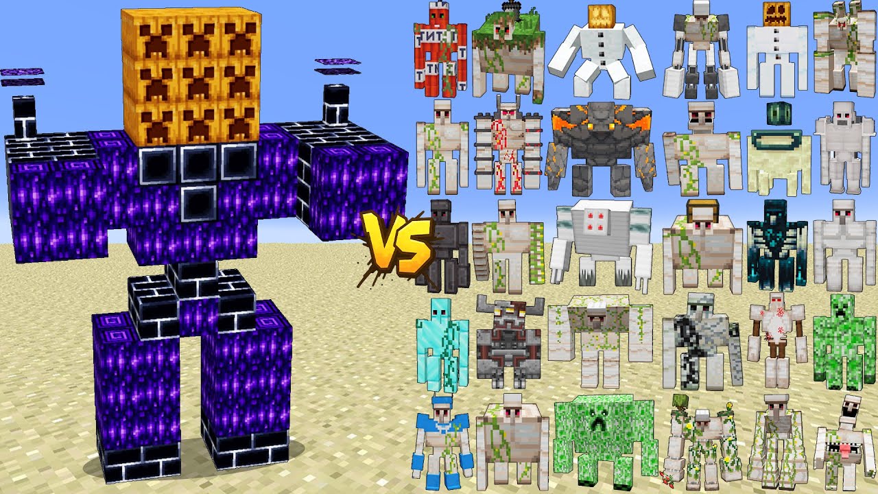 Titan Enderman vs All New Golems – Super Ender Boss vs Golem Family | Minecraft Battle