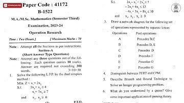 MA MSC 3RD SEM MATHEMATICS OPERATION RESEARCH 2024 | MJPRU