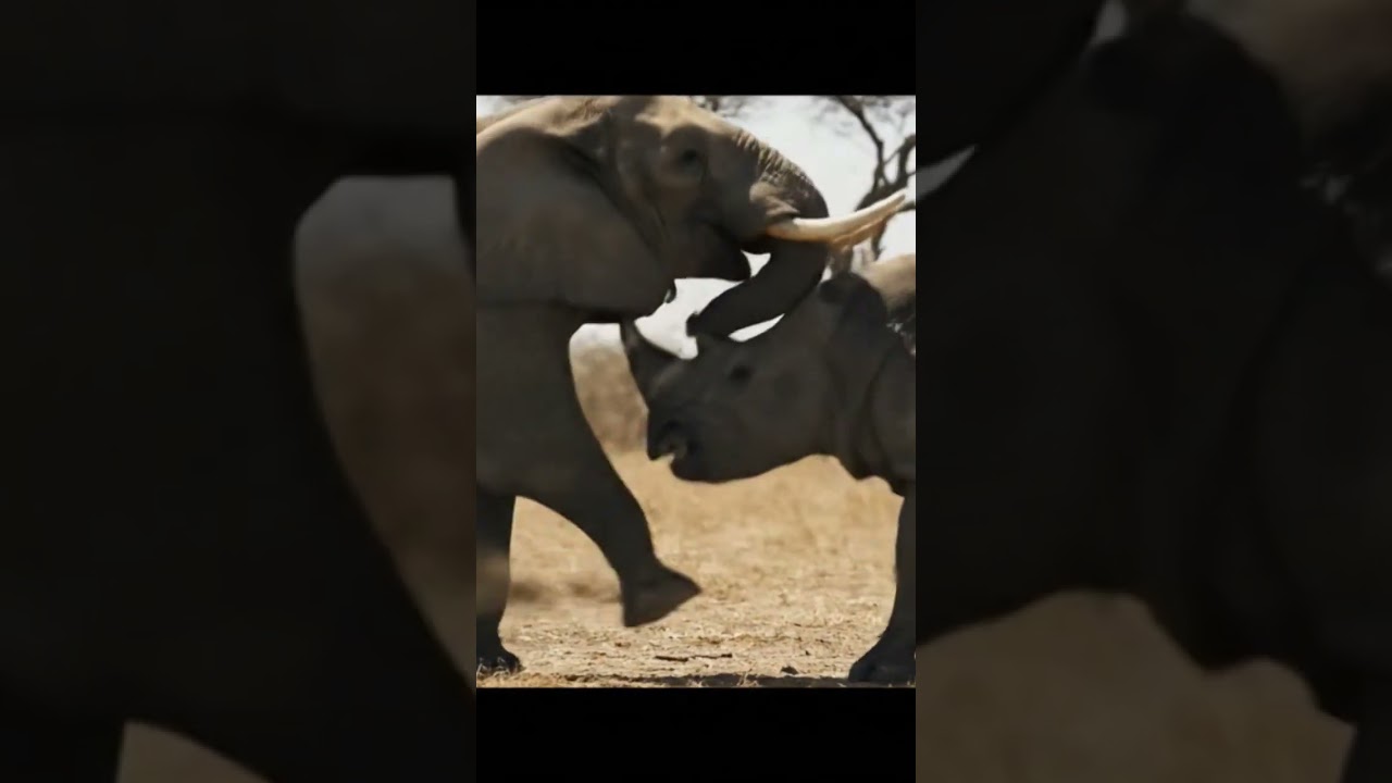 Elephant vs rhino fight 