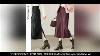 SENTUBILA Women's Slimming A-Line PU Leather Skirt 2025 Autumn New Back Split Hem Comfortable Commut