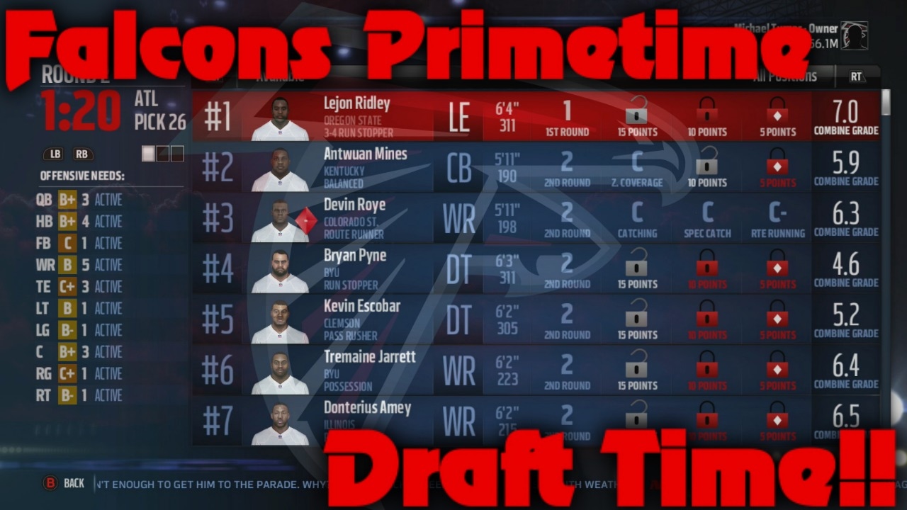 Madden 17 Falcons Franchise | Primetime League Nfl Draft!!