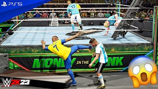WWE 2K23 - Cristiano vs Messi vs Haaland vs Mbappe vs Vinicius vs De Bruyne - TLC Match | 4K