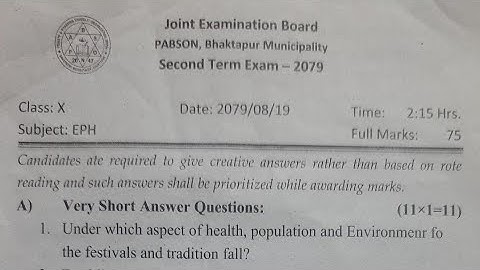 EPH PABSON question for SEE  from 2nd Term Exam 2079