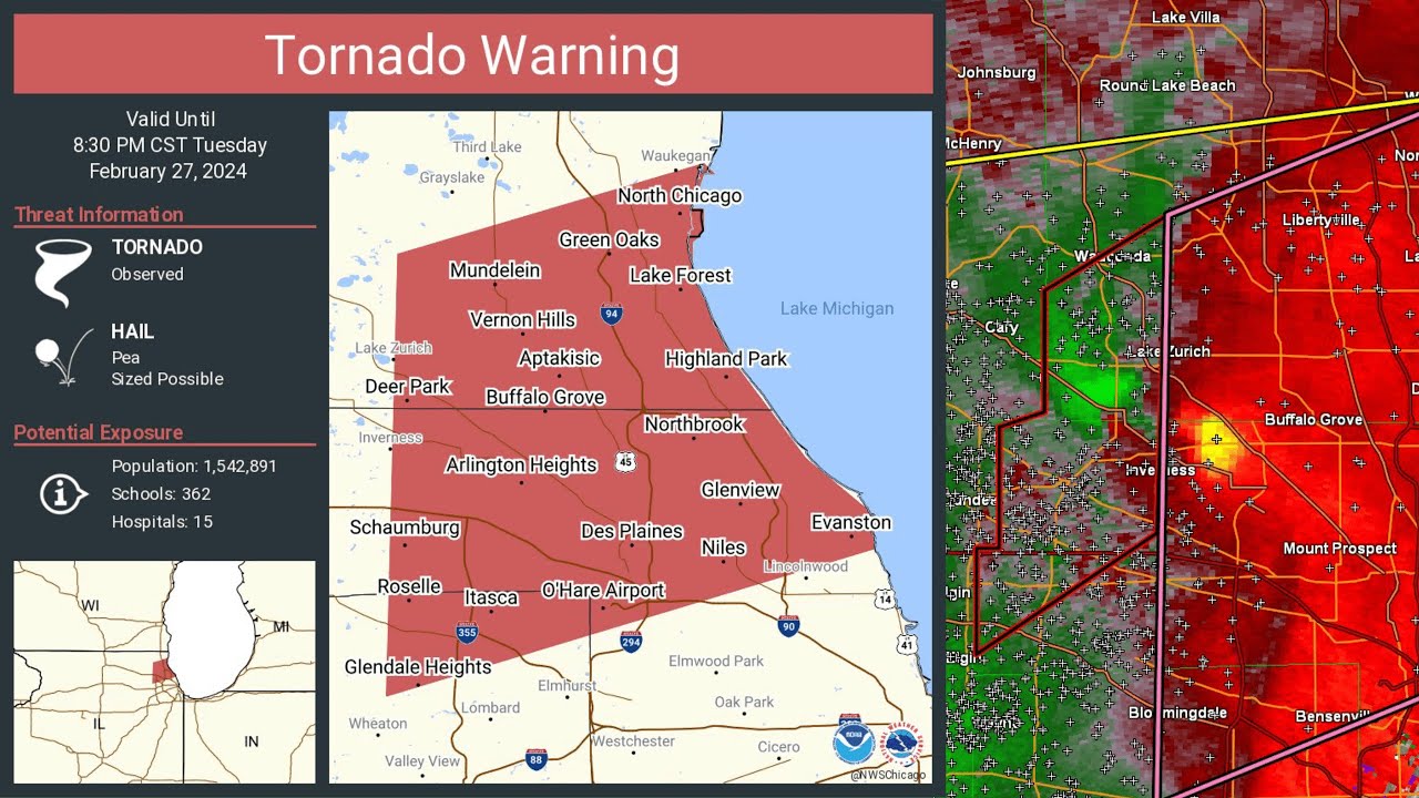 27th February 2024 EF1 Tornado Inverness, Palatine, Buffalo Grove, Illinois NOAA Weather