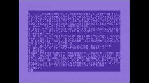 PET Colonies in Commodore BASIC running on WinVICE SuperCPU emulation