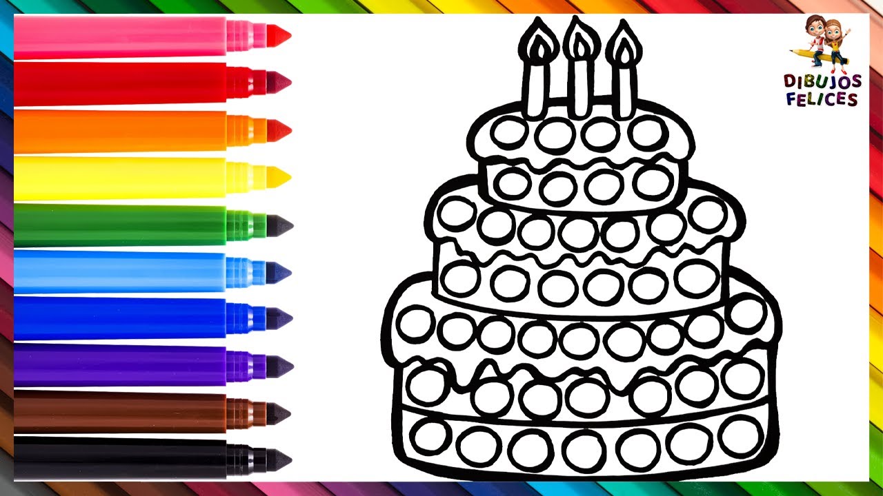 Dibuja y Colorea Un Pastel De Cumpleaños POP IT 🎂🔴🟠🟡🟢🔵🟣🌈 Dibujos  Para Niños 