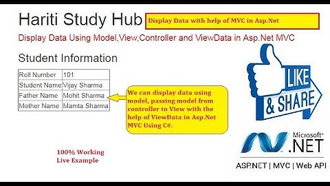Display Data with Model, View, Controller and ViewData in Asp.Net MVC C# | Hindi | Free Online Class