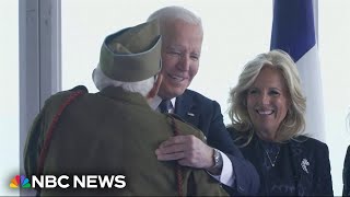 Watch: Biden shares a joke with D-Day vet at Normandy event