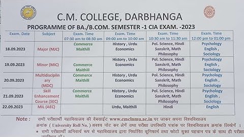 BA B.Com Semester 1 Session 2023- 27 mid term CBCS Internal Exam University Roll No जारी