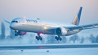 WINTER WONDERLAND at Brussels Airport - CLOSE UP Landings and DE-ICE - From Dark till Sunshine