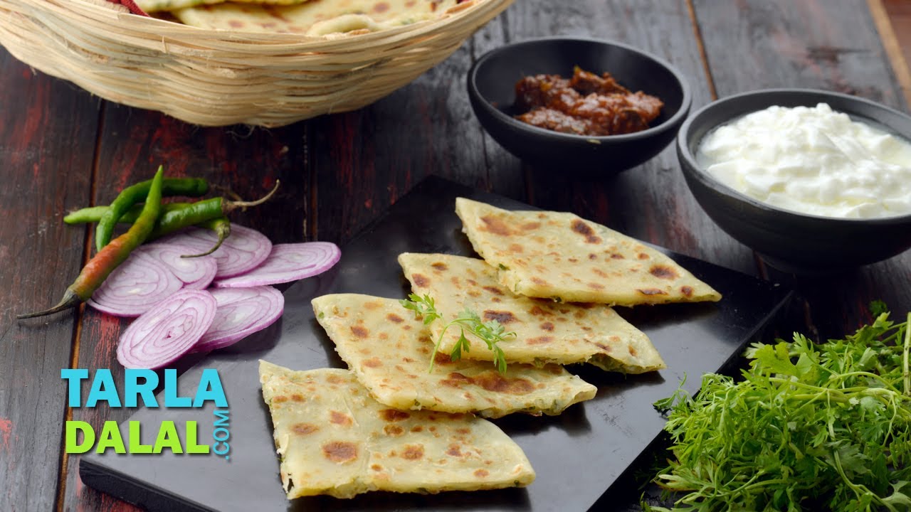 Hyderabadi Paneer Potato Kulcha, Hyderabadi Stuffed Paratha by Tarla Dalal