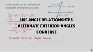 Use Angle Relationships - Alternate Exterior Angles Converse