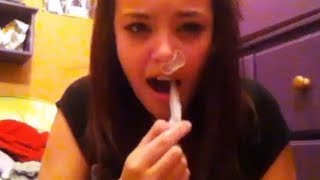 Extreme Challenge # 1 : A Girl Snorting A Used Condum !!!