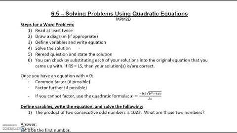 Solving Quadratic Word Problems (6.5 Part 1 of 2)