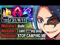 Blue Kayn but I ONLY camp Malzahar the entire game (HE DIED 16 TIMES)