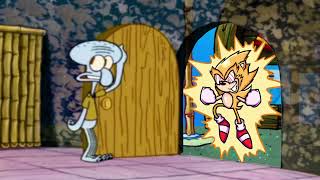 Fleetway Sonic trying to get a pizza from Squidward // Pizza Spongebob