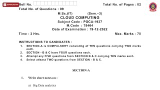 MSC 3RD SEM IT CLOUD COMPUTING DEC 2022 | PTU