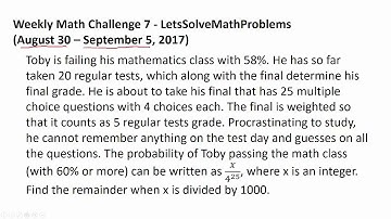 Weekly Math Challenge 7 (August 30, 2017)