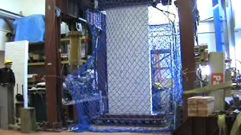 Bending-Buckling test of URM Wall #8. General view