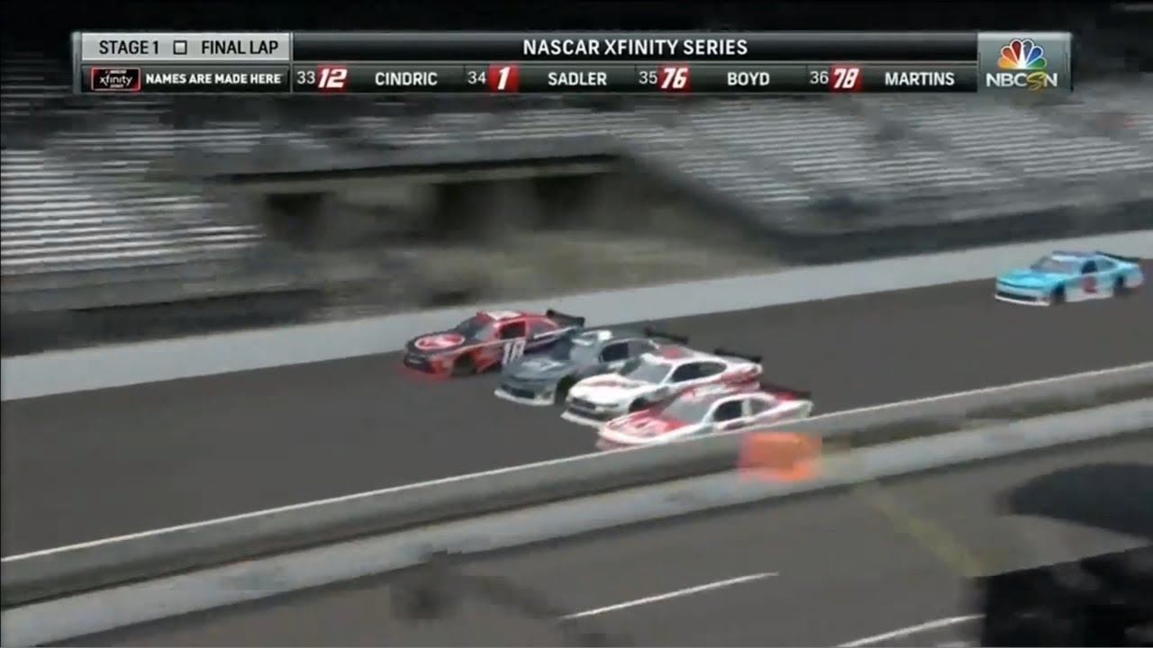 moment js NASCAR Xfinity Series 2018. Indianapolis Motor Speedway. Stage 1 Photo Finish