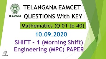 TS EAMCET Question paper Maths (Q 01 to 40) 10.09.2020 Shift 1 paper with key #TSEamcet